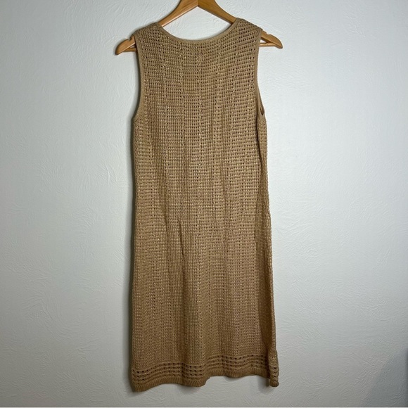 Chico's Sleeveless Knit Midi Dress Tan Cotton Crochet Boho Scoop Neck Size 1(M) - Picture 4 of 13